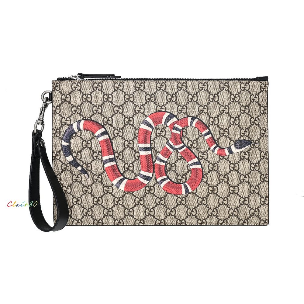 Gucci Unisex 473904 Bestiary GG Supreme with Kingsnake Large Pouch